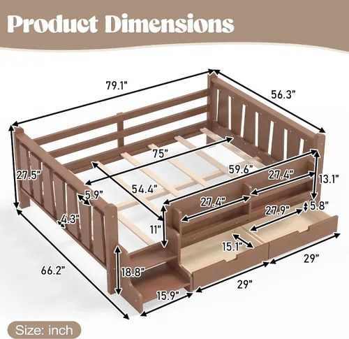 Vista 2 de Bellemave Cama Montessori completa con escaleras y cajones de Escaleras marrones