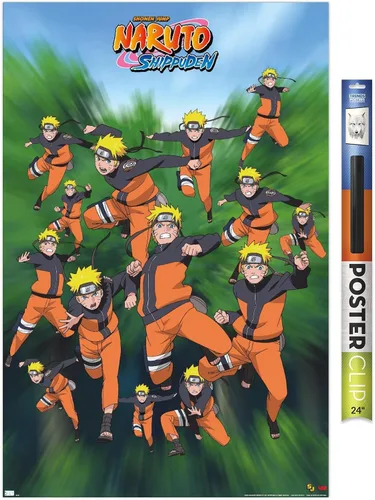 Vista 20 de Trends International Naruto Shippuden - Póster de pared de poses, 14.725 x 22.375 pulgadas, versión enmarcada de madera de granero