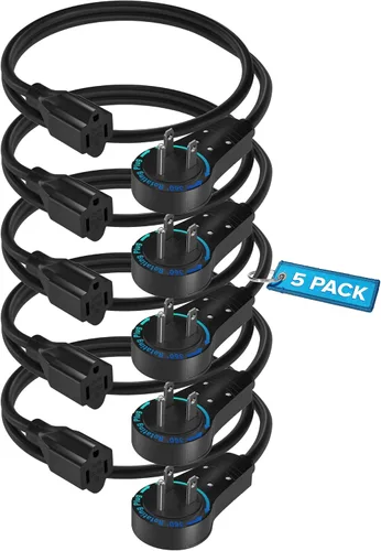 Vista 13 de Maximm Cable de extensión de enchufe plano giratorio de 360°, cable de extensión de 3 clavijas, cable de alimentación de 16 Awg, color negro