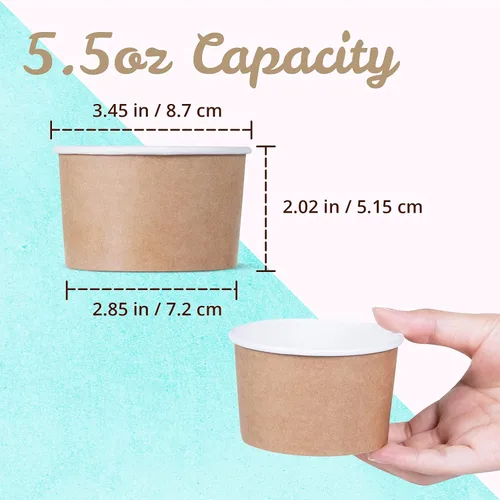 Vista 4 de MATICAN Vasos de papel para helado, 100 cuencos de postre desechables de 5.5 onzas para alimentos calientes o fríos, suministros de fiesta de 5.5