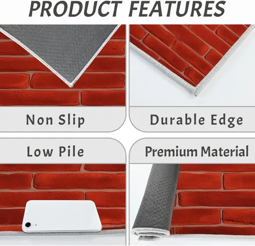 Vista 5 de Deep Red Kitchen Rugs, Farmhouse-Style Brick Wall Non Skid Washable Comfort Mats for Floor, Anti Fatigue Kitchen Cushioned Runner Rug Retro