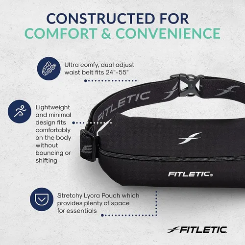 Vista 5 de Fitletic Riñonera Active Lifestyle y mini cinturón deportivo para correr para hombres y mujeres, ligero, de perfil bajo, bolsa de licra expandible
