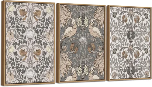 Vista 7 de Arte de Pared Grande con Marco Retro - Marco Flotante Natural con Flores Vintage, Lienzo con Pinturas de William Morris, Cuadros, Impresiones