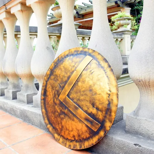 Vista 4 de LOOYAR Escudo de Esparta de la Guerra Antigua Artesanía de Metal Artesanía para Caballero Soldado Guerrero Disfraz de Batalla Juego de Batalla