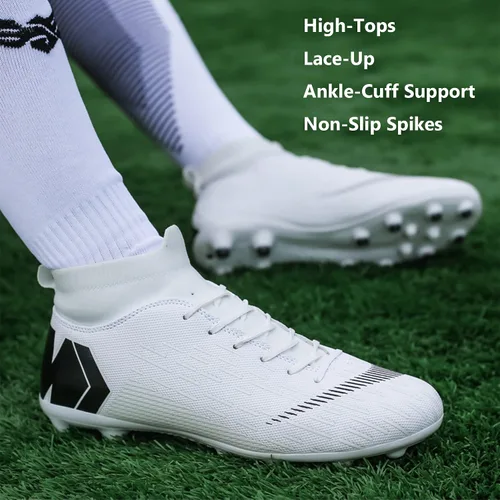 Vista 7 de UYO Tacos de fútbol para hombre con picos antideslizantes altos, tobillos, para interiores y exteriores, césped firme para césped atlético, zapatos