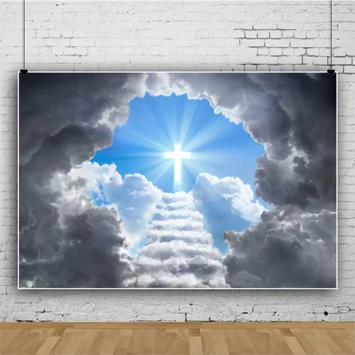 Vista 2 de Renaiss Fondo de telón de fondo de escalera al cielo, luz sagrada, nubes, paraíso escaleras, fondo de escalera al cielo, actividad cristiana