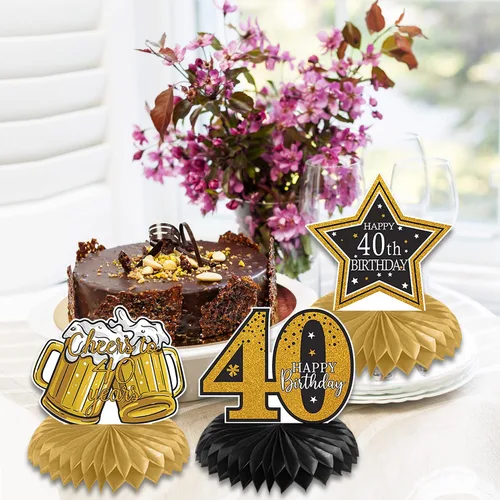 Vista 5 de 8 piezas de decoración de cumpleaños 40 para mujeres y hombres, decoración de mesa de 40 años, decoración creativa de mesa de cumpleaños de cuarenta