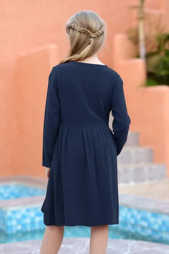 Vista 2 de Gorlya - Vestido de manga corta con botones y cintura plisada para niñas de 4 a 12 años