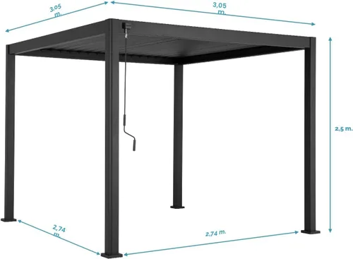 Vista 6 de Mirador 111S - Pérgola con listones redondeada de 10 pies x 10 pies, estructura completa de aluminio, techo ajustable, para exterior, duradera