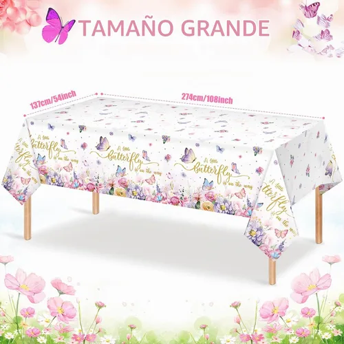 Vista 2 de FunnyPars Paquete de 3 manteles de mariposa para baby shower, decoración de baby shower, mantel rectangular desechable de plástico con temática