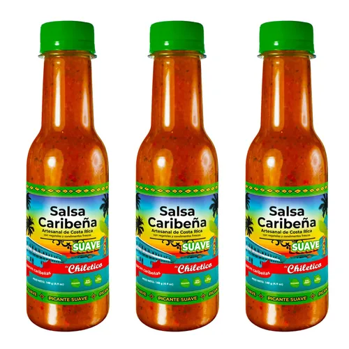 Vista 10 de Chiletico Salsa picante mediana caribeña – Paquete de 3 auténticas salsa picante costarricense – Calor equilibrado con verduras frescas y especias