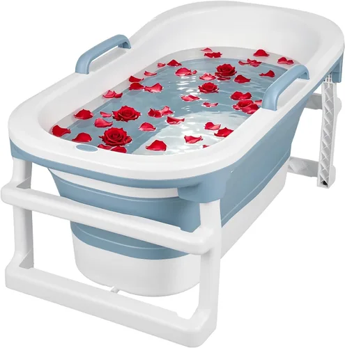 Vista 4 de Foldable Bathtub for Adults, Large Collapsible Soaking Tub Blue