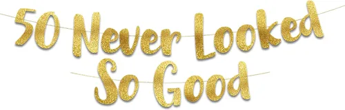 Vista 8 de Cartel negro con purpurina preencordada de 50 «Never Looked So Good» – Decoraciones de 50 cumpleaños y aniversario para hombres y mujeres