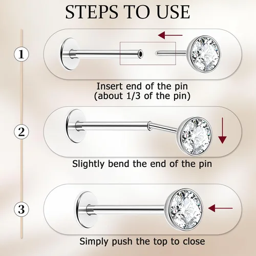 Vista 4 de NICEIGHT 4 aretes de titanio G23 de 16G sin rosca para labret Monroe, aretes hipoalergénicos para cartílago para orejas sensibles, espalda plana