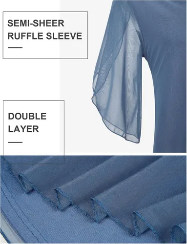 Vista 4 de Miusey Blusas de malla con volantes y manga 34 para mujer, holgadas, con elasticidad