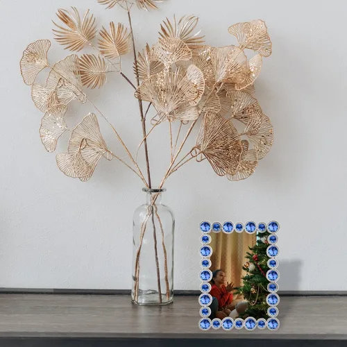 Vista 6 de LARAINE Marco de Fotos 4x6 con Diamantes de Imitación de Metal y Cristal de Alta Definición para Mostrar Fotografías en Mesa, Decorativo para el Azul