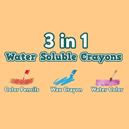 Vista 7 de Channie's Crayones solubles en agua 3 en 1 para niños: crayones de cera, lápices de colores y acuarela, con pincel y sacapuntas gratis, pintura