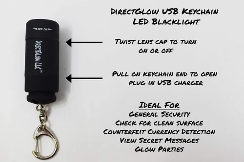 Vista 5 de DirectGlow - Linterna LED USB UV con luz negra, recargable, portátil, para identificación de pasaporte, detección de moneda, campamento (1, negro)