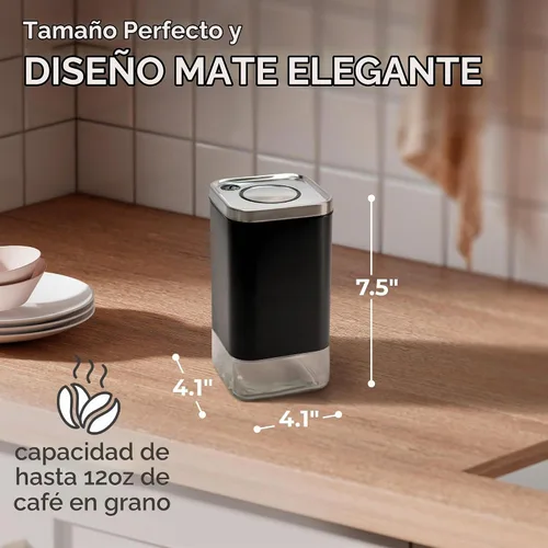 Vista 2 de Kaffe - Recipiente de vidrio para café (12 onzas) con tapa hermética, sello de clic para liberar, vidrio sin BPA y acero inoxidable, elegante