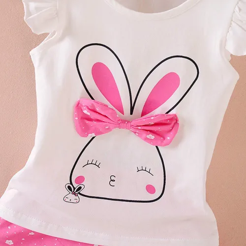 Vista 5 de MH-Lucky Conjunto de ropa para bebé niña de 2 piezas con camiseta + pantalones cortos