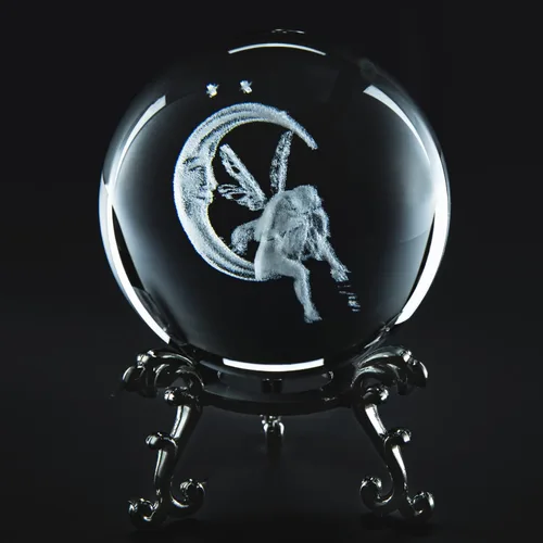 Vista 7 de Bola de cristal de ángel de la guarda 3D con soporte de cristal, pisapapeles de 2.362 in (2.3 pulgadas) esfera de vidrio grabada con láser