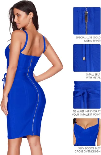 Vista 3 de meilun - Vestido entallado de fiesta para mujer, de rayón, con detalle de cinturón, de banda elástica