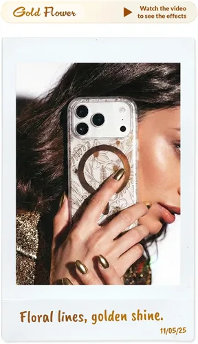 Vista 3 de LONLI Hue - para iPhone 15 Pro Max [Compatible con Magsafe] - Funda de teléfono floral dorada - [Amortiguador de 360°] - Funda de teléfono linda