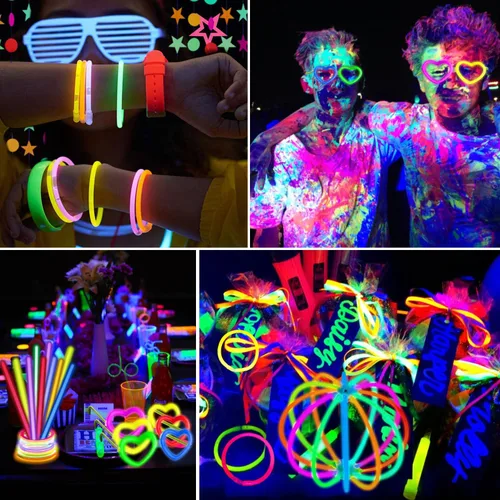 Vista 4 de Paquete de 173 suministros de fiesta de neón brillante, palillos brillantes, decoraciones de fiesta, juego de decoración reactiva con luz negra