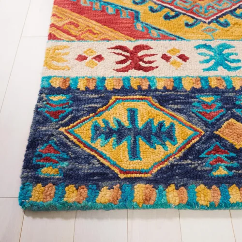 Vista 2 de SAFAVIEH Aspen Collection APN502A - Alfombra decorativa de lana bohemia hecha a mano de 2 x 3 pies, color azul marino/marfil