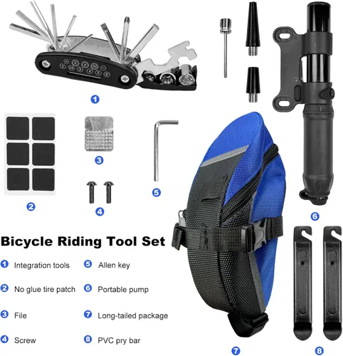 Vista 2 de Bolsa de asiento de bicicleta a prueba de agua con kit de herramientas para bicicleta, kit de reparación de bicicletas con bomba de neumáticos