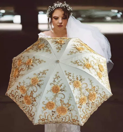 Vista 44 de WENDIN Sombrilla de encaje plegable vintage Paraguas gótico lluvia Anti-UV protección de encaje parasol cúpula Foto Props niñas sombrilla paraguas