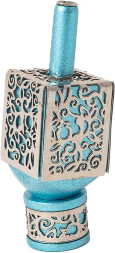 Vista 8 de Yair Emanuel Dreidel decorativo con soporte, diseño de recorte de granadas, regalo de Hanukkah decoraciones judías (azul, pequeño)