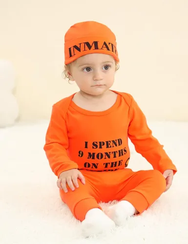 Vista 2 de COSLAND Baby Boys' 3pc Prisoner Costume, Infant Halloween Outfit Newborn-12 Months