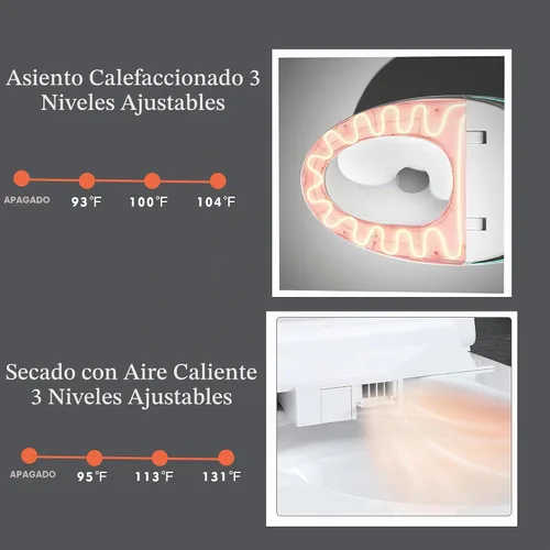 Vista 8 de WinZo Inodoro Bidé con Instalación de 10", Inodoro Inteligente con Bidé, Forma Ovalada Moderna, Apertura/Descarga Automática, Asiento Calefaccionado