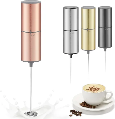 Vista 7 de Espumador de café a batería de ELMWAY, batidor eléctrico de acero inoxidable, mini espumador de leche con mango para café, café con leche, matcha