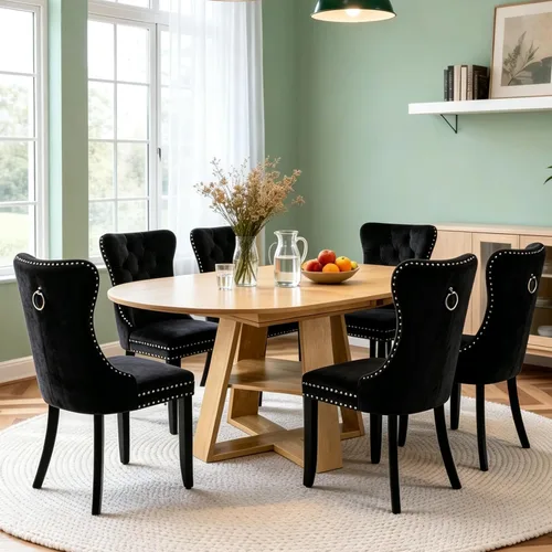 Vista 24 de Juego de 4 mesas de comedor redondas de 5 piezas para 4, 43.3 a 59 pulgadas, extensibles, redondas a ovaladas, juego de 4, mesas de comedor de Mesa