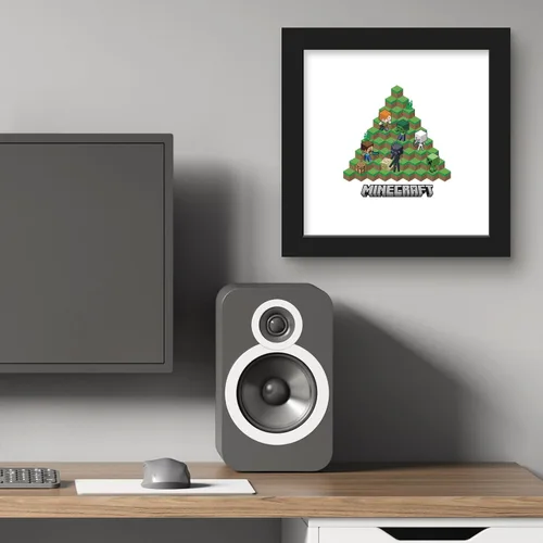Vista 5 de Trends International Gallery Pops Minecraft - Arte de pared isométrico con insignia de Minecraft, versión enmarcada negra, 12 x 12 pulgadas