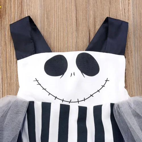 Vista 4 de Mameluco de sonrisa de Halloween para bebé recién nacida, traje de halter con lazo, vestido tutú