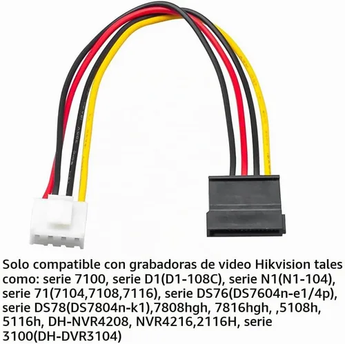 Vista 2 de OwlTree Paquete de 2 cables adaptadores de corriente para disco duro hembra de 4 pines a SATA compatibles con grabadoras de video Hikvision de 7.87