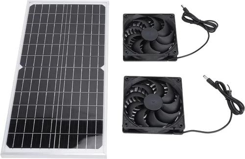 Vista 2 de Dpofirs Kit de ventilador de escape solar de 16 W Ventilador de ventilación dual con panel monocristalino para casa de mascotas invernadero
