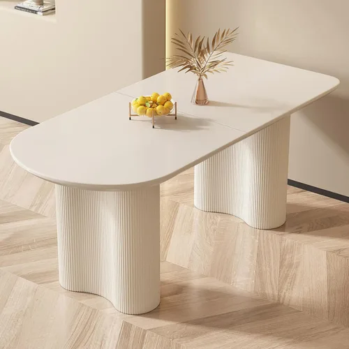 Vista 36 de Mesa de comedor negra de 55 pulgadas, una mesa rectangular de extremo redondeado con patas de diseño ondulado para cocina, comedor, oficina en casa