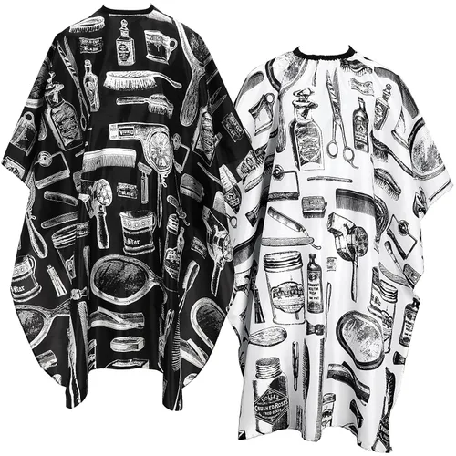 Vista 9 de FEBSNOW 2 piezas capas de barbero para adultos, capa profesional de corte de cabello con cierre a presión, capas de salón impermeables