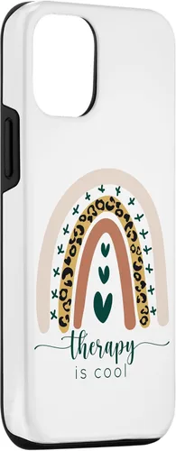 Vista 3 de iPhone 15 Therapy is Cool Mental Health Awareness Rainbow Leopard Cute Case