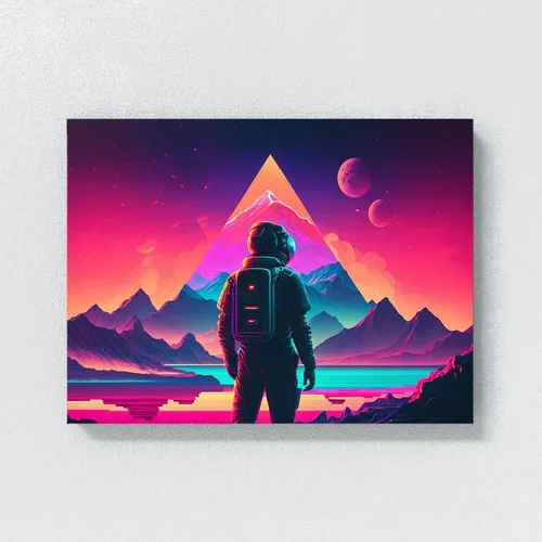 Vista 4 de Sense Canvas Synthwave Astronaut Planet 4 - Lienzo decorativo para decoración del hogar, póster pequeño de 16 x 12 pulgadas / 0.75 pulgadas