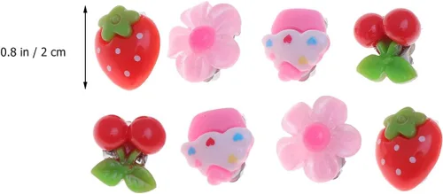 Vista 5 de Pendientes colgantes de clip en la oreja 4 pares de aretes de acrílico de dibujos animados de acrílico lindo flor de fruta fresa cereza helado