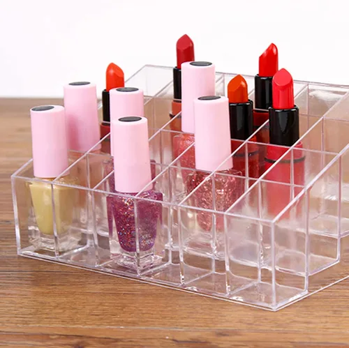 Vista 7 de Soporte para lápiz labial de 24 espacios, organizador de lápiz labial acrílico transparente y estante de exhibición para cosméticos, organizador