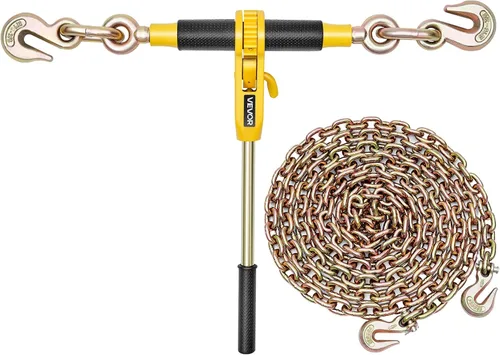 Vista 9 de VEVOR Tensor de cadena de trinquete, cadenas G80 de 5/16 pulgadas x 10 pies, carga de trabajo de 8000 libras de tensor de carga de trinquete, juego