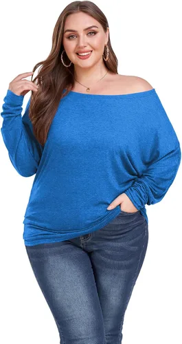 Vista 6 de Poetsky Women's Long Sleeve Off Shoulder Tunic Tops Loose Casual Oversized Shirts Blouse