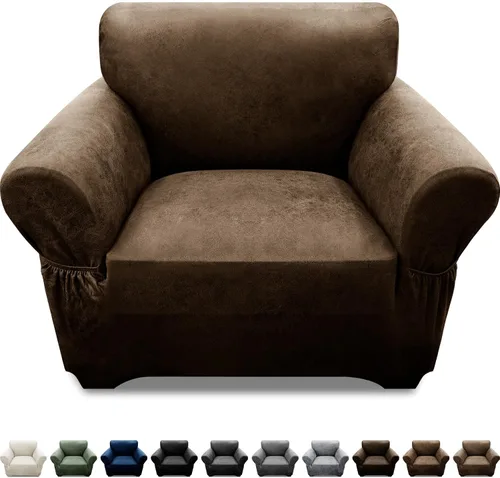 Vista 25 de Fundas para Sillón de 2 Piezas con Cojín en T, Fundas de Aspecto de Cuero para Sofá, Fundas para Sillas, Protector de Muebles Elástico, Funda
