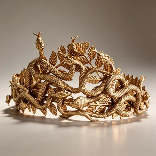 Vista 2 de JeVenis Diadema de serpiente dorada con corona de Medusa, accesorios